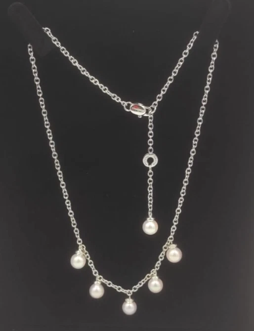 Collar Salvini de oro blanco macizo 18K con perlas y diamantes naturales Italia - Imagen 3 de 4