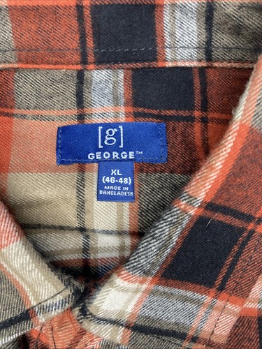 George flannel shirt men's xl brown plaid long sleeve - Picture 5 of 7