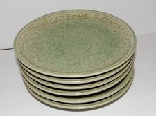(6) RARE 1970's HANDMADE SIGNED THAI CELADON JADE CRACKLE 8 1/4" SALAD PLATES