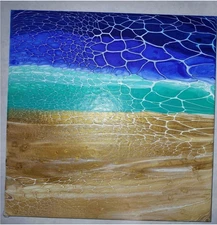 HANDMADE Beach Swipe Abstract Wall Art 8x8 Painting OOAK Modern Decor Coastal