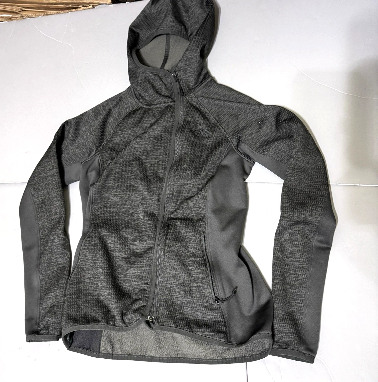 The North Face Jacket Hoodie Womens S Small Dark Gray Full Zip Fleece Pockets