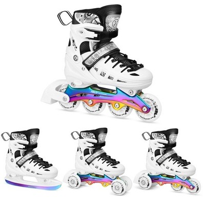 Inliner Schlittschuhe 4in1 Rollschuhe Inliner LED Rainbow weiß verstellbar 39-42