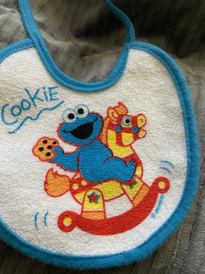 Sesame Street Big Bird Cookie Monster Vintage Baby Bibs Plastic Back Terry Tie - Image 3 of 4