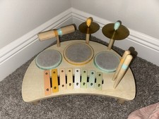 Kids Wooden Musical Instrument Set w/ Xylophone, 3 Drums, 2 Cymbals, Guiro