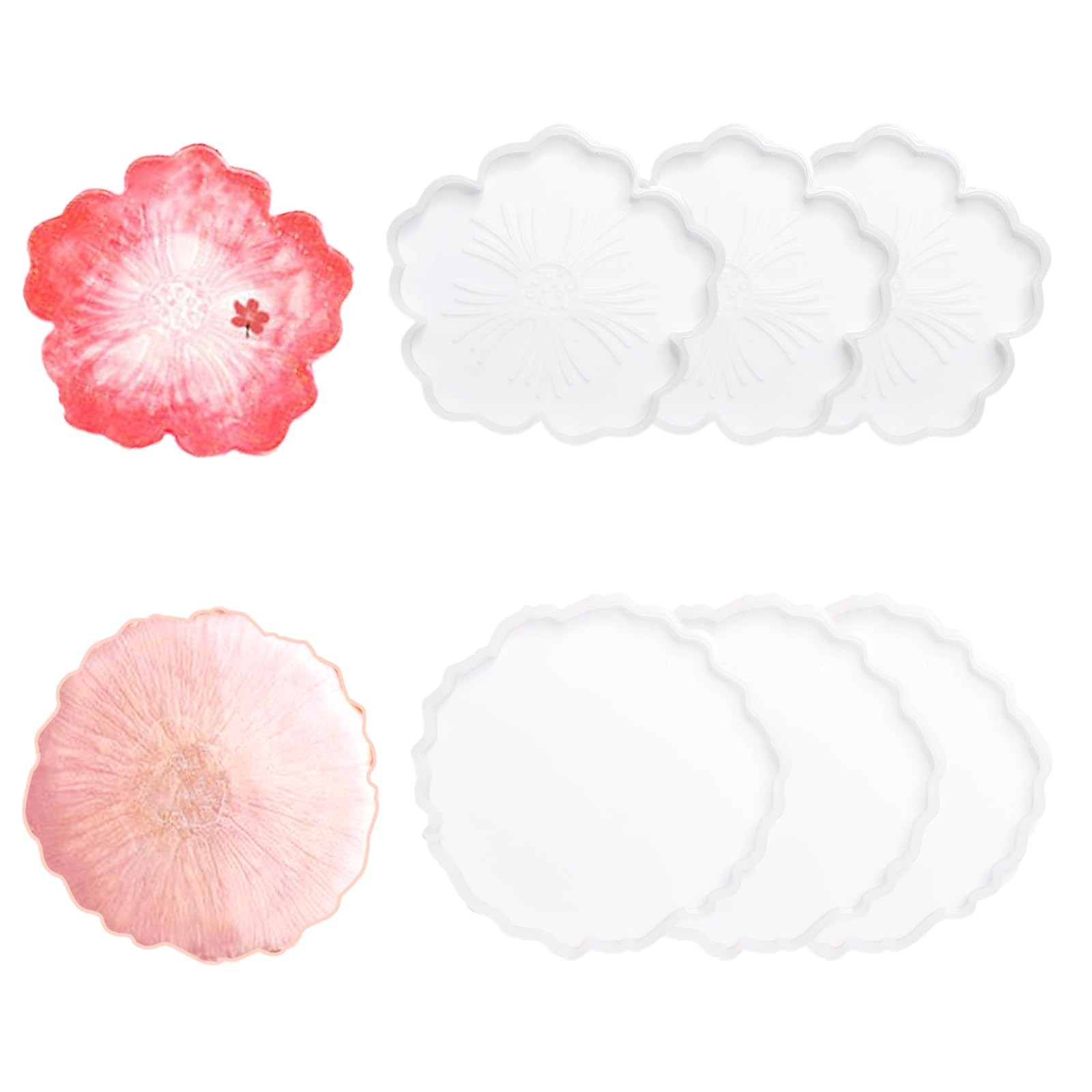 DANUDON 6-Pack Flower Silicone Coaster Molds for DIY Epoxy Resin Crafts