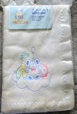 Vintage Satin Trim Crib Blanket Cotton Nursery Rhyme 36 X 50" White Animals NIP