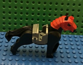 LEGO Black Horse Knight Castle Movable Legs Battle Helmet Armour with Saddle
