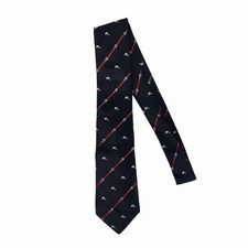 Vtg. Tom James Navy Regimental Stripe 100% Silk Embroidered Jockey Helmets Tie