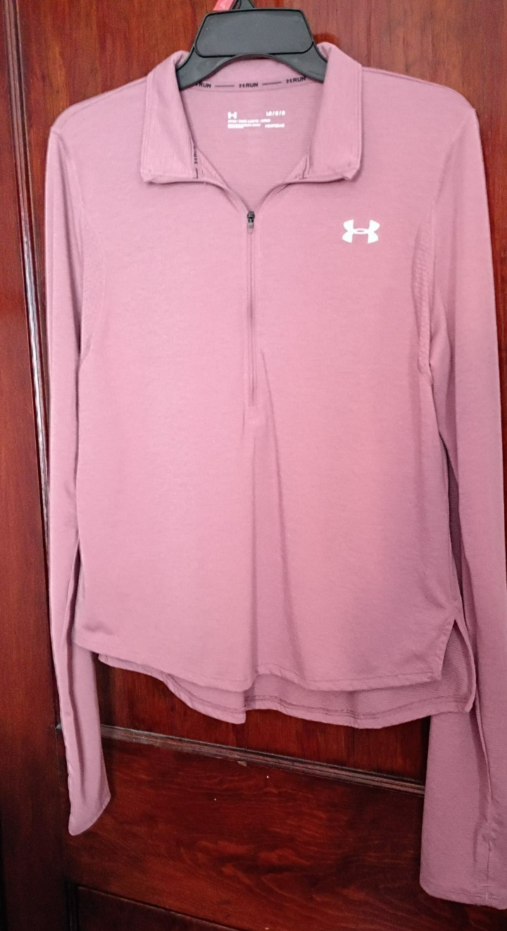 Under Armour Woman's Run Heatgear Fitted Top Long Sleeve 1/2 Zip Pink Large