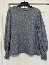 Women's LOFT Long Sleeve Lightweight Cotton Sweater Size M Blue White Heathered