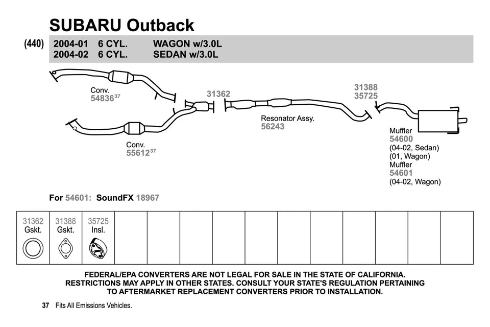 For Subaru Outback 01-04 Exhaust Muffler SoundFX Steel Oval Direct-Fit Foto 3 de 4