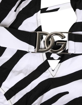 DOLCE & GABBANA Swimwear Black White Zebra Deep V-Neck One Piece