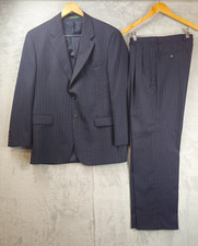 Lauren Ralph Lauren Mens 2 Piece Suit Dark Navy Pinstripe 42R Regular Pleated