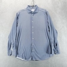 Emanuel Berg Dress Shirt Mens 16.5 Blue Houndstooth Modern Fit Long Sleeve