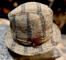 Vtg Donegal Ireland Handwoven Wool Tweed Plaid Fedora Walking Hat ~7 1/8
