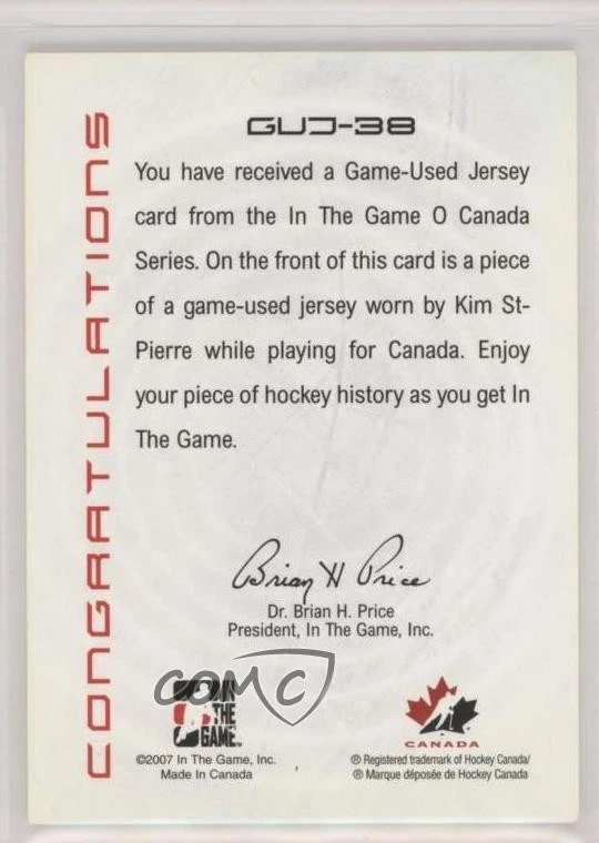 2007-08 ITG O Canada Game-Used Jersey Kim St-Pierre #GUJ-38 - Image 2 of 2