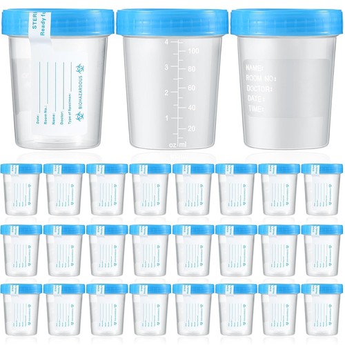 25 Pcs 200 Urine Specimen Cups with Lids and Evident Seal Blue