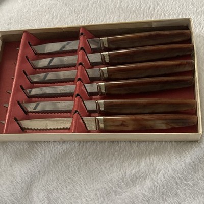 Regent Sheffield 6pc Steak Knife Set 4.5in Serrated Stainless Steel Wood