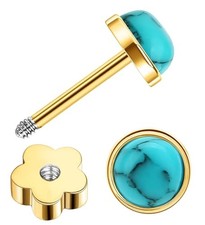 G23 Titanium Handmade Turquoise Stud Earrings for Gold Light Blue Turquoise