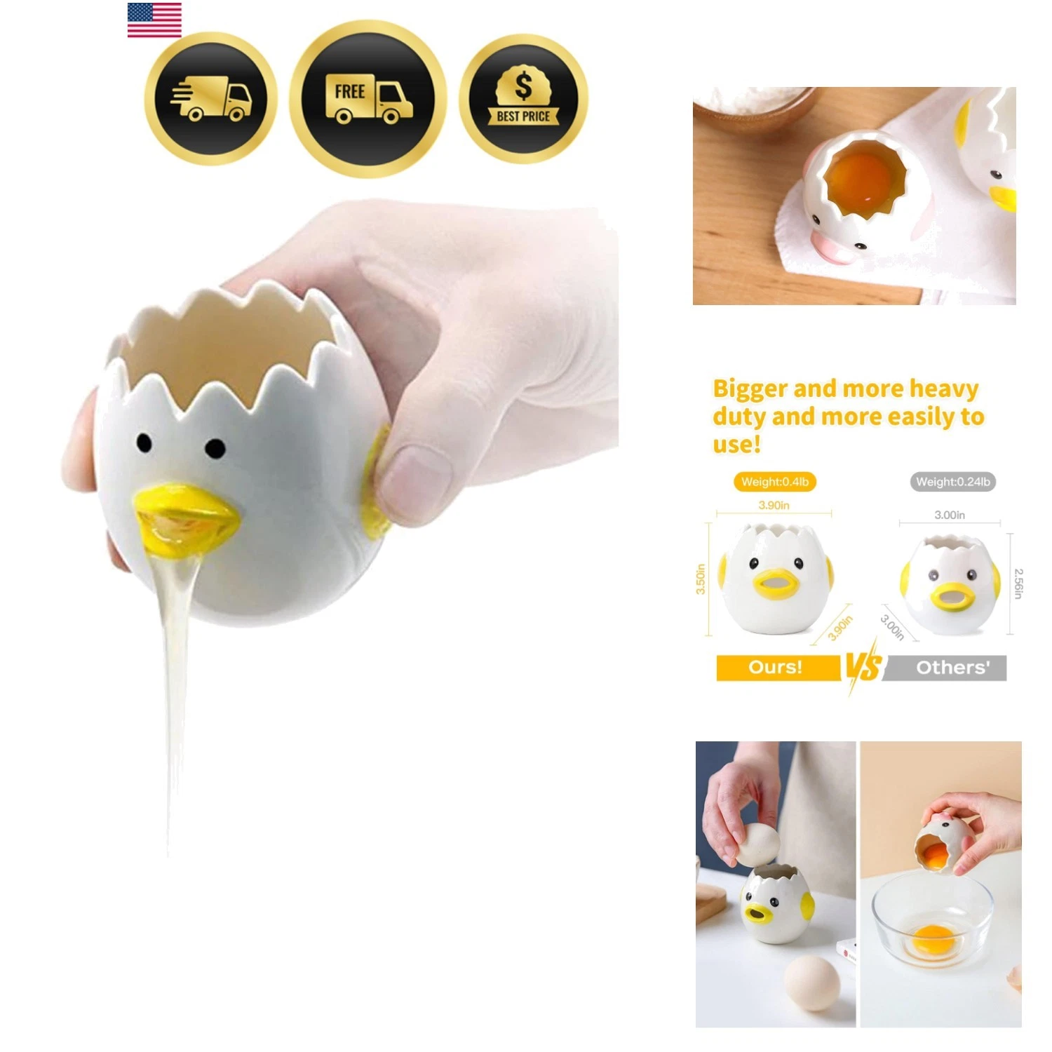 LuoCoCo Cute Egg Separator, Ceramics Vomiting Chicken Egg Yolk White Separato...
Opens in a new wind