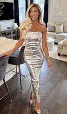 ZARA WOMAN NWT SS23 ZW FITTED METALLIC DRESS SILVER SIZE S 9632/242