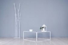 Tavolino da salotto tavolo basso design anni ’70 tubolare bianco e vetro 80 x 80