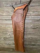 Men Western Leather Chaps, Leather Chinks for Horse Riding, Western Pants