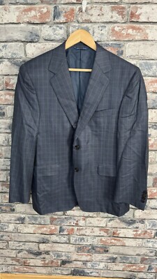 Canali Herren 13220 Blau Hahnentritt Seide & Wolle Anzug Sakko Blazer Gr 50 UK 40