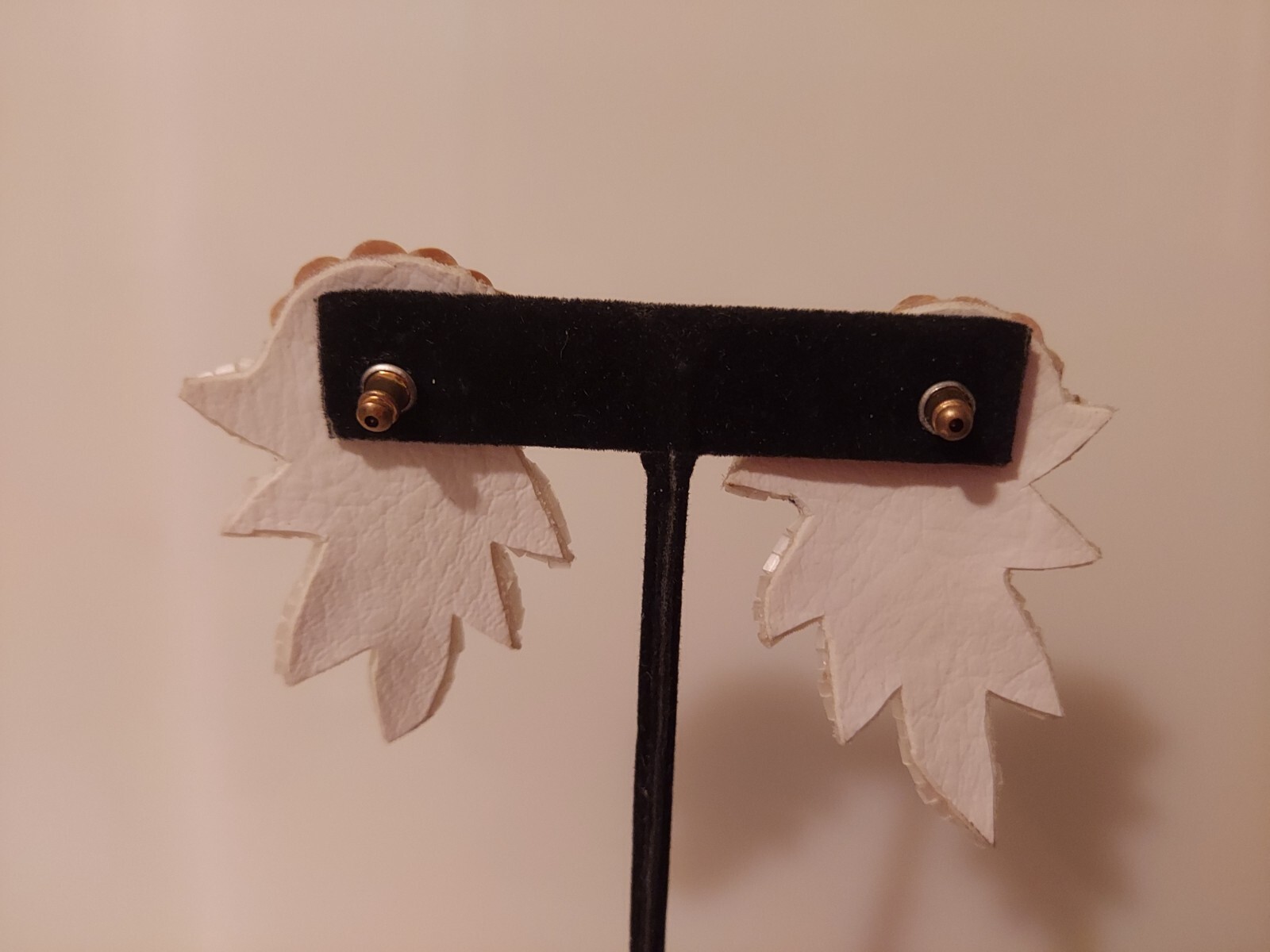 cream sequin posts earrings statement flower leaf… - image 4