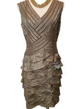 Adrianna Papell Womens Silver Metallic Tiered Ruffles V-Neck Sleeveless Dress 8