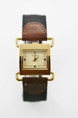 Ecclissi Uhr Damen Edelstahl Gold Braunes Leder Wasserdicht Creme Quarz