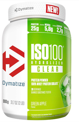 Dymatize ISO 100 hydrolysiert klar grün Apfel 900g Molkenproteinpulver