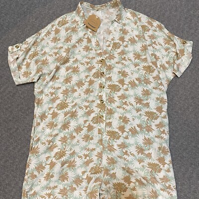 Kori America Size L romper Floral Pockets Button Down NWT Collared Neck