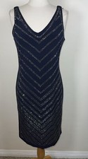 Carmen Mark Valvo Crystals Navy Body Con Evening Party  Dress Size Large