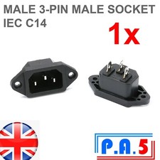 1x 3-PIN Male Chassis Socket IEC -C14 Panel Mount Kettle Plug Connector 10A 250V