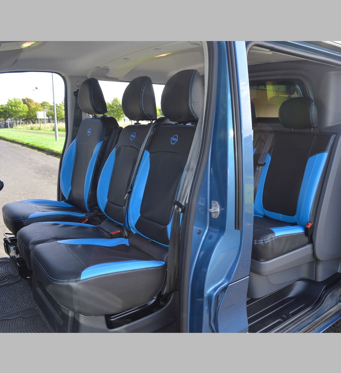 HMS FOR VAUXHALL VIVARO NEW SHAPE - Premium Luxury Van Seat Covers Single Drivers And Double Passengers Seat Covers - 2 1 - Black And Red Piping - View #3