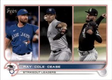 2022 Topps #138 AL Strikeouts Leaders (Robbie Ray / Gerrit Cole / Dylan Cease) 