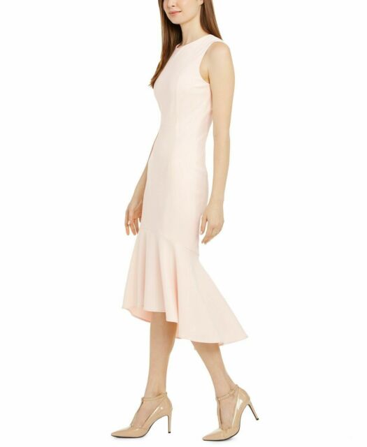 Calvin Klein Sheath Blossom Pink Solid Hi-low Midi Dress Size 8 Logo Zip  for sale online | eBay