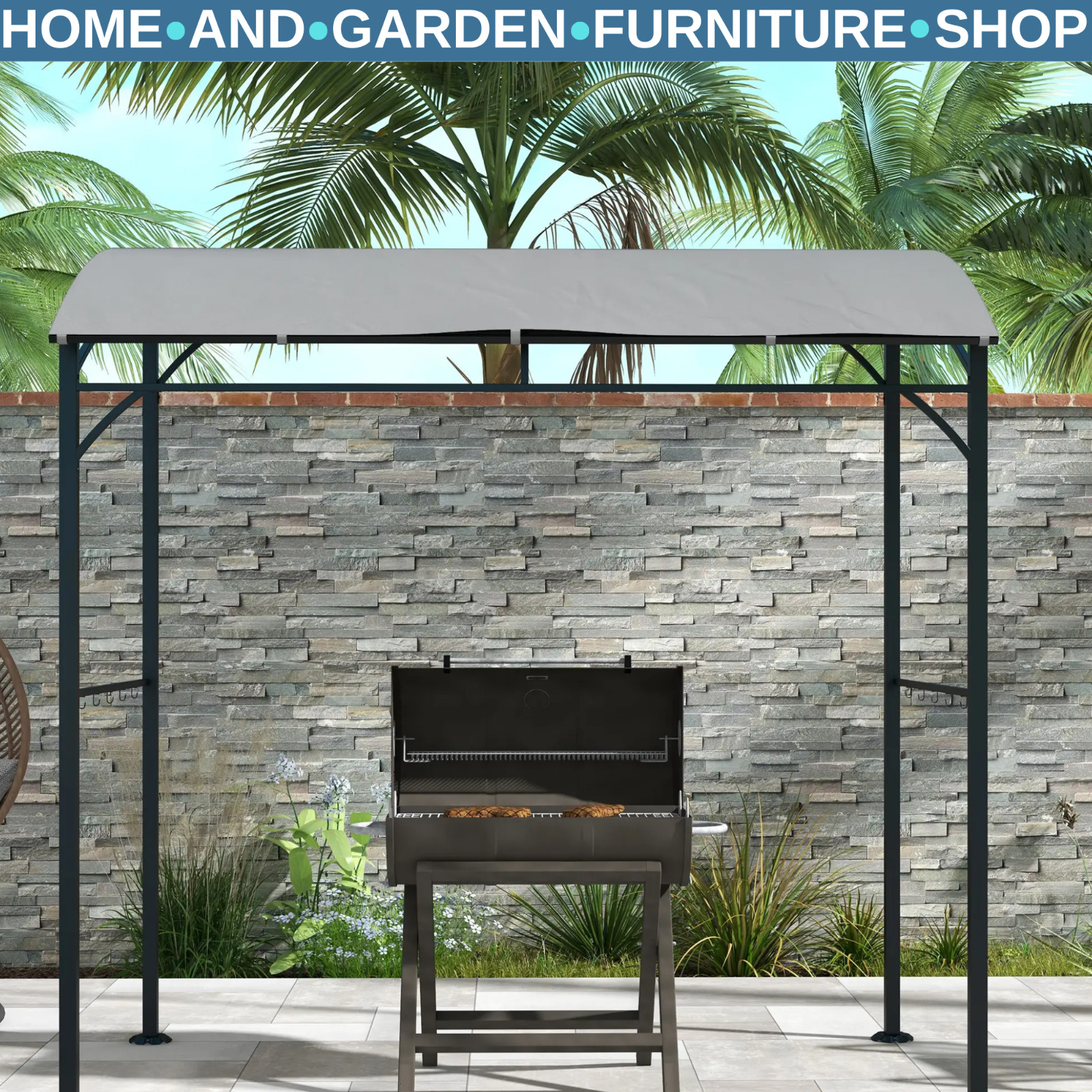 Outdoor BBQ Shelter With Roof Canopy Gazebo Tent Patio BBQ Sun Shade 2.2 x 1.5m
