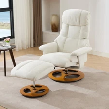 Ergonomic Recliner Ottoman Chair, Chenille Fabric Massage Swivel Lounge Chair