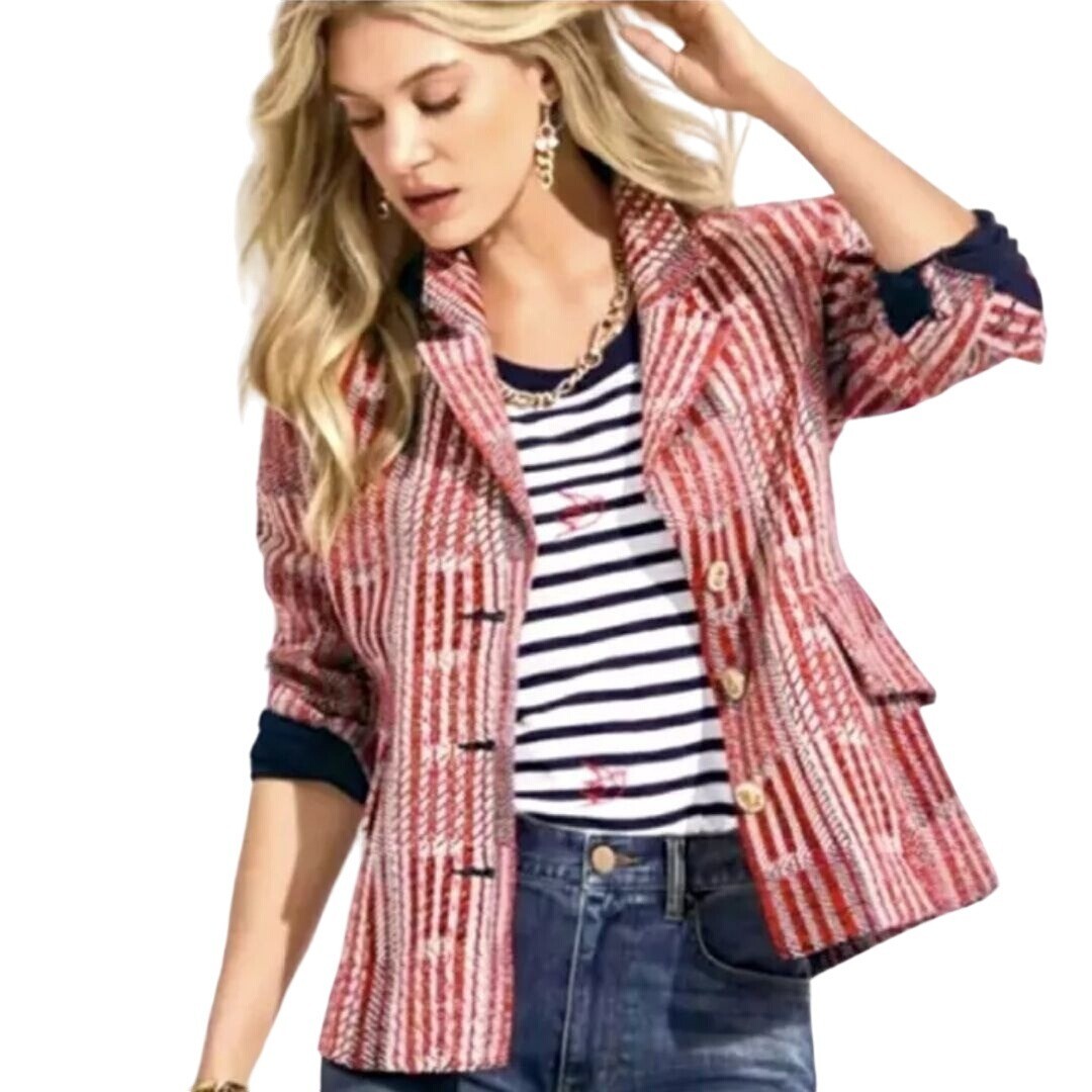 Cabi Patchwork Blazer Red White Blue Patriotic Si… - image 1