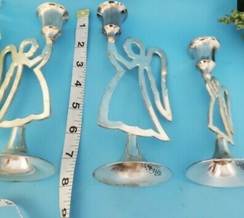 3 Vintage International Silver Co Silver Plated Hand Made Angel Candle Holders - Picture 9 of 12
