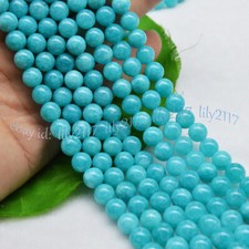 Natural Blue Aquamarine Gemstone Smooth Round Loose Beads 15" 6/8/10/12mm