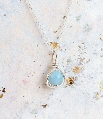 Aquamarin Halskette Sterlingsilber Handarbeit März Geburtsstein Geschenk verpackt