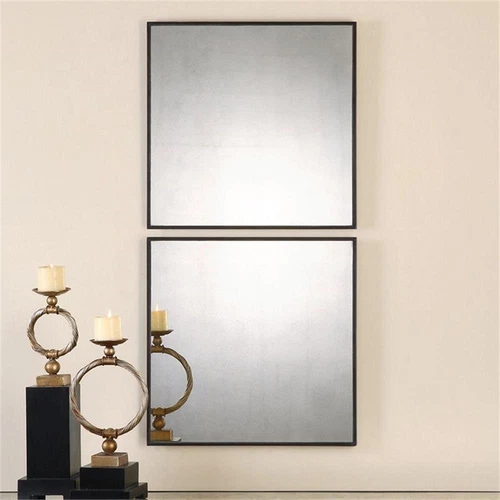 Uttermost Matty Contemporary MDF Wood Antiqued Square Mirrors - Black (Set of 2) - Picture 2 of 6