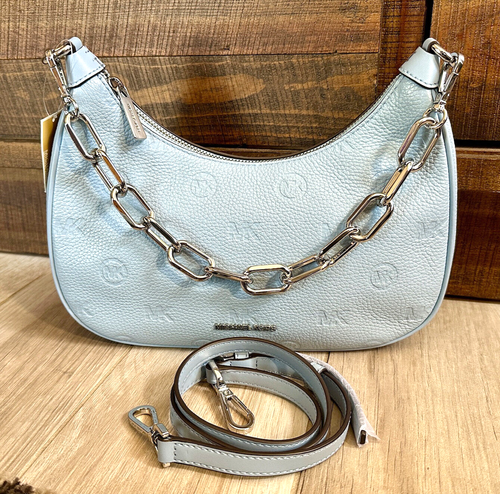NEW Michael Kors Cora Large Leather Zip Pouchette w Chain & Crossbody Strap, NWT
