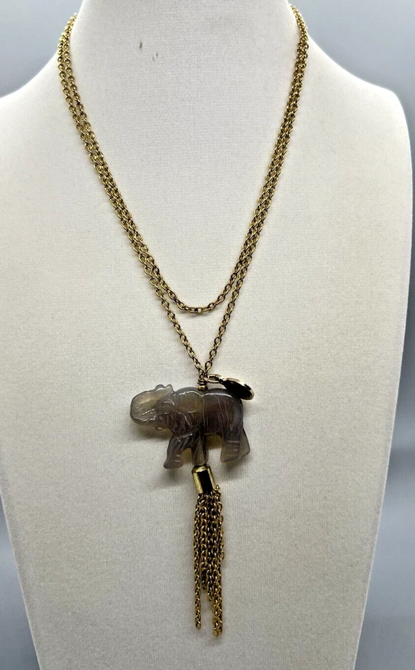 Collar Bourbon Y Pajaritas Aleta Tono Dorado Grabado Elefante 30" Foto 4 de 4