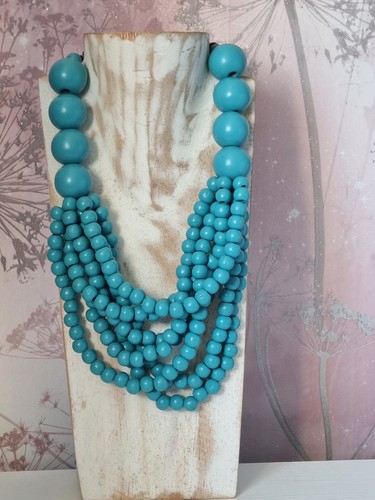 Large Chunky Turquoise Wooden Beaded Layered Seven Strand Necklace - Picture 3 of 7