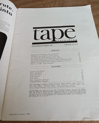 Tape Recording Magazine October 1965 Exclusive Photos Of Andy Warhol's ... RARE - Picture 4 of 7