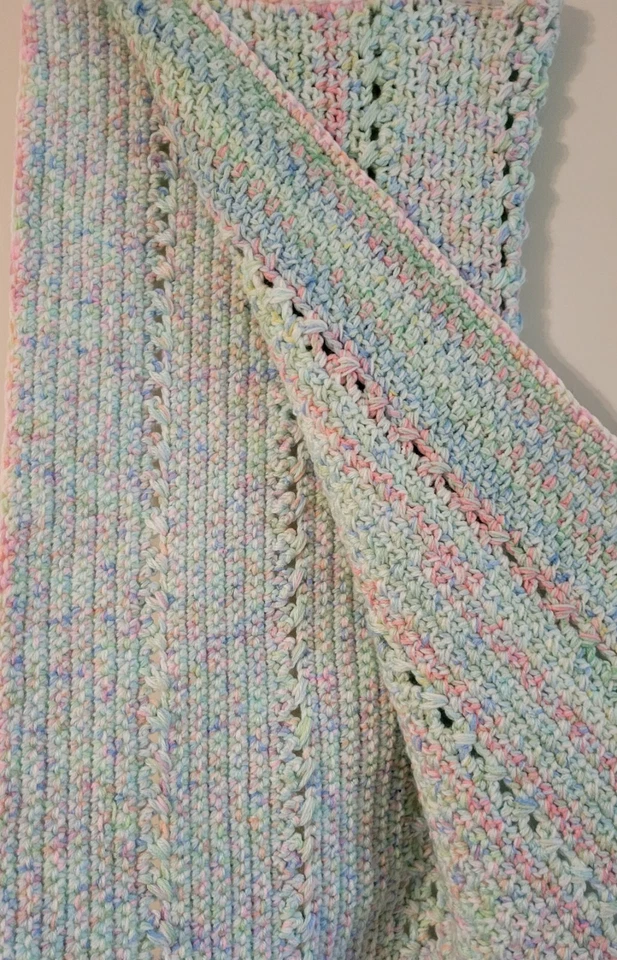 Hand Crocheted Pastel Baby Blanket 34x39 Afghan Green Yellow Pink Blue Wool Blen - Image 3 of 4
